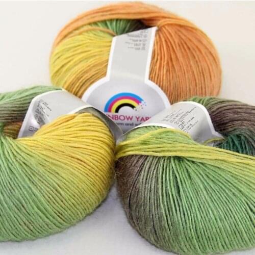 Sale Soft Cashmere Wool Colorful Rainbow Wrap Shawl DIY Hand Knit Yarn 3X50gr ball 524-C