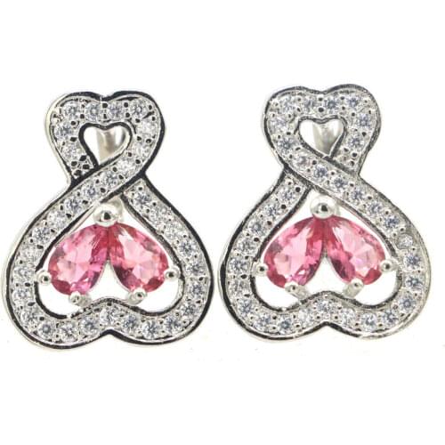 35x11mm 2020 SheCrown Hot Sell Created Pink Morganite CZ Gift For Sister Silver Earrings