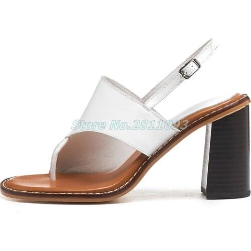 2021 Newest Flip Flop Sandals Chunky High Heel Sandals Casual Rome Back Strap Round Toe White Black High Heels Sandals