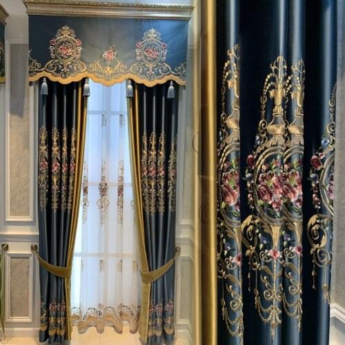 European style Curtains for Living dining room bedroom curtain fabric silk embroidered curtain finished custom curtain