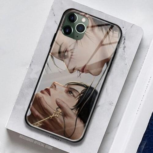 Mikasa Eren Attack on Titan Eremika Silicone Glass for IPhone SE 6 6s 7 8 Plus X XR XS 11 12 Mini Pro Max Phone Case Cover Shell