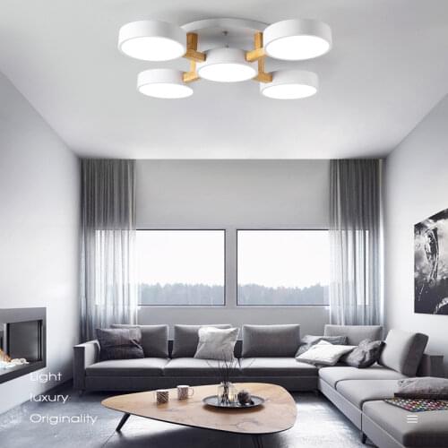 Modern Minimalist Nordic LED Ceiling lLamp White Gray Green Metal Lampshade Wooden Light Bedroom Living Room Hotel Chandelier