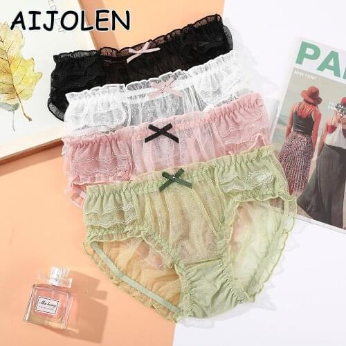 AIJOLEN Solid Color Womens Underwear Polka Dot Mesh See-through Underpants Large Size Ruffled Sexy Underwear Briefs for Women