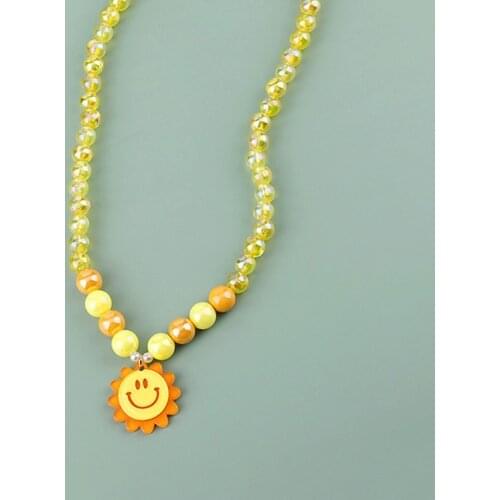 Y2K Jewelry Sun Smiley For Women Shiny Beads Cute Fashion Vintage Harajuku Necklace Charms 8090s Aesthetic Gifts New 2021