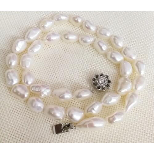 Women Jewelry 11mm White pearl baroque beads handmade necklace rhinestone flower clasp Natural freshwater pearl gift 42cm 17