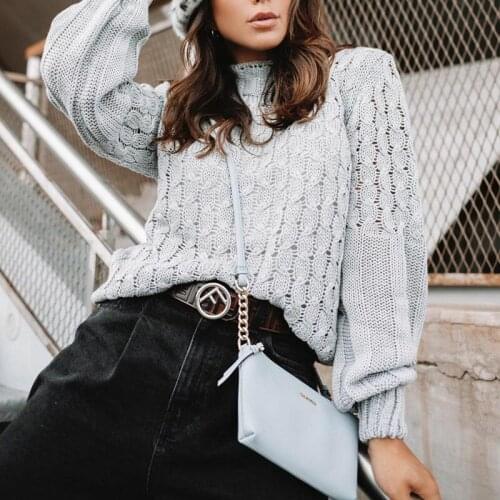 Ladies Sweater Knitted Lazy Hollow Trumpet Sleeves Long Sleeves Solid Color 2021Spring And Autumn New Casual Fashion Sexy Simple
