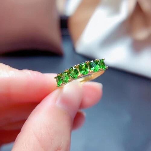 Simple Slender Row Line Natural green diopside gem ring S925 silver natural gemstone ring girl women party gift fine jewelry