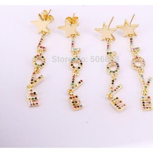 ZYZ-E9422 Colorful CZ Letter LOVE Dangle Earrings For Women Initial Long Earring Alphabet Fashion Jewelry