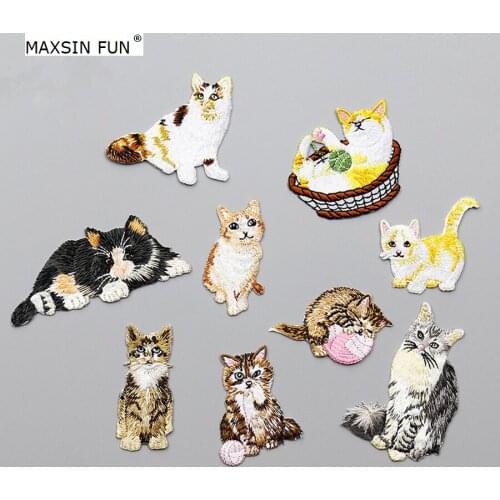1 PC Maxsin Cartoon Embroidered Cute Cat Patches For Dress Hat Bag DIY Patch With Glue Adhesive Iron On Patch Repair Stickers
