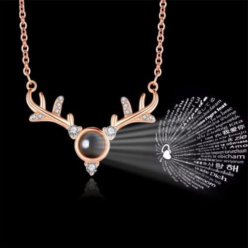 100 Languages I love you Deer Pendant Necklace Titanium Stainless Steel Inlaid Projection Necklaces Trendy Women Jewelry Gifts