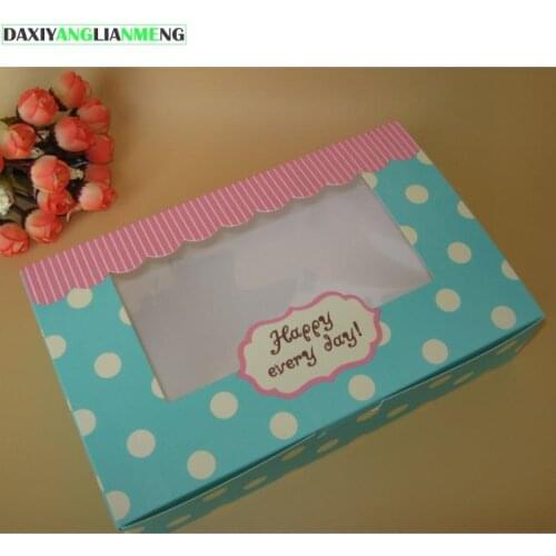 20pcs/pack: 21.5x13.5x5cm "Happy every day" Biscuit PVC Window Paper Box cake Boxes kraft cardboard boxes for cakes paper box