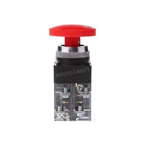 40mm Red Sign Mushroom Emergency Stop Push Button Switch 1 NC 1 NO 6A 660V AC