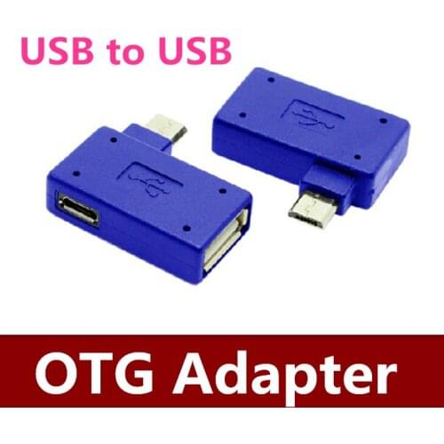 50PCS/LOT With power right bend micro USB to USB OTG Adapter micro USB OTG plug adapter Multi interface BLUE
