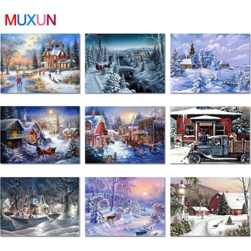 Muxun Diy Diamond Painting Winter Scenery Full Circular Handmade Cross Stitch Christmas Home Decoration Holiday Gift