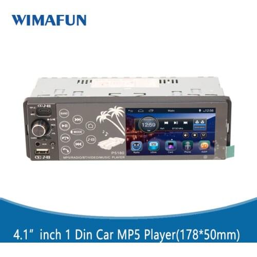Wimafun Car radio 1 din mp5 player with full touch screen, 4.1 inch 2usb, rds, fm, stereo, bluetooth, 7 Corlor Backlight EQ Func