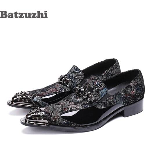 Batzuzhi Brand Luxury Men Shoes Pointed Metal Tip Fashion Men Leather Shoes Black Genuine Leather Business Shoes Men Formal, 46