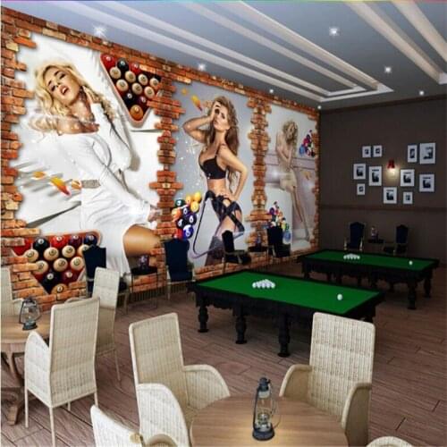 Beibehang Large custom wallpapers 3D stereo billiard hall billiard room sexy beauty brick wall background wall papel de parede