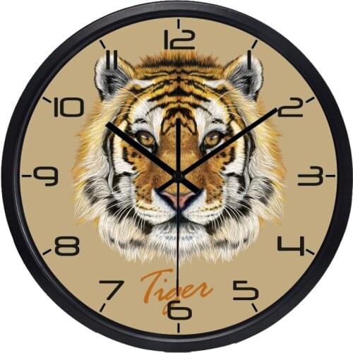 Large Tiger Head Mighty Lion Wall Clock, King of the Forest No Ticking Sound Slient