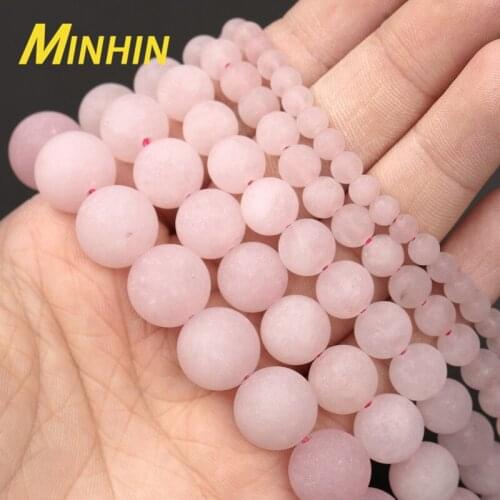 MINHIN Natural Matte Pink Crystal Stone Beads For Jewelry Making 4/6/8/10/12MM Round Beads DIY Bracelets Necklace