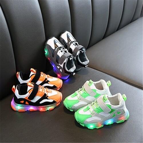 Childrens Luminous Lighting Sports Shoes Colorful Simple Comfortable Spring Autumn Boy Girl Non-slip Light Velcro Running Shoes