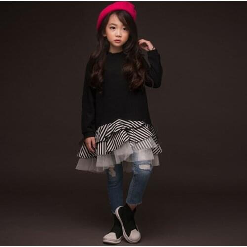 Cotton Ruffles Kids Dresses For Girls 10 12 Years Sweatshirts Long Sleeve Little Teenage Girls Princess Dress Party Clothes Fall