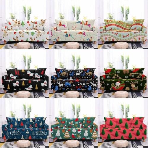3D Christmas Tree Elastic Sofa Cover Colorful Cartoon Animal Elk Snowman Couch Cover Xmas Socks Stretch Sofa Armchair Slipcovers