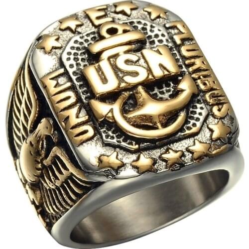 FDLK Vintage Jewelry Mens Fashion US Marine Corps Ring Eagle Anchor Ring Punk Gothic Jewelry