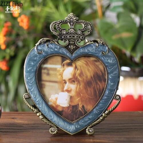 5 Inch Metal Photo Frame Wedding Photo Decoration Crown Heart Shaped Baby Photo Family Photo Desktop Bedside Table Frame Decor
