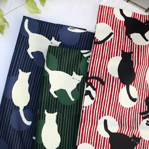 45*110cm Cat Print Cotton Fabric By The Meter Twill Calico Quilt Sewing Materials Japanese Style Cloth