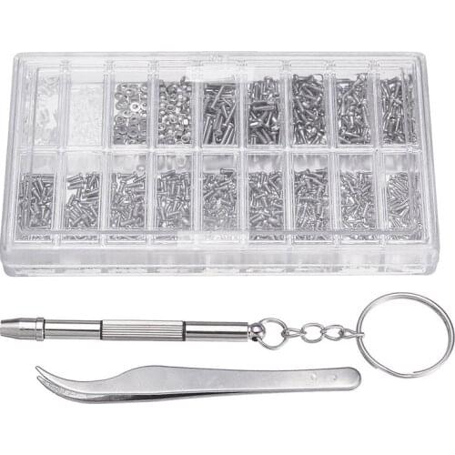 JFBL Hot 1000 Pcs Glasses Screws Nut Assortment + 1 Pc Screwdriver + 1 Pc Tweezers, Glasses Repair Kit Screws for Glasses Optica