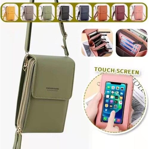 Leather Touch Screen Mobile Phone Bag for Female Mini Card Holder Women Shoulder Bags Crossbody Handbag with Adjustable Strap