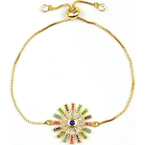 Colorful Gold Bracelets For Women reloj ojo turco arcoiris 24K Gold Lucky Charm Bracelet Zircon Rainbow Greek Eye jewellery