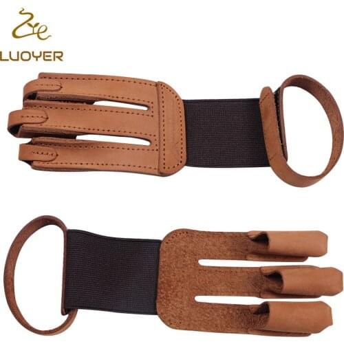 Luoyer Archery 3 Finger Guard with Cow Leather Finger Tab Protector Protective Glove for Recurve Longbow Hunting Shooting Traini