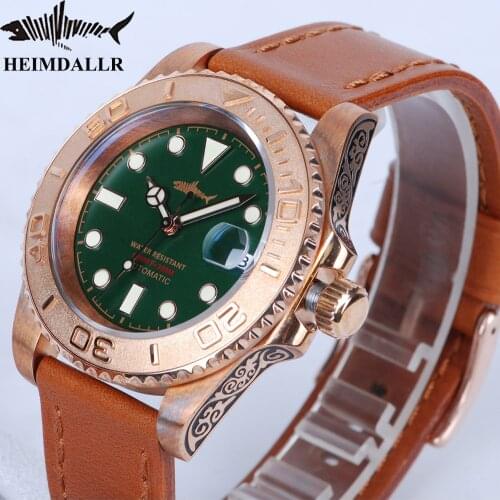 Heimdallr Bronze Diving Watch Men Automatic 3C Luminous Dial Sapphire Crystal Bezel with Pattern Mechanical 300M Water Resistant