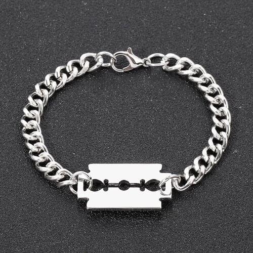 Hip Hop Punk Razor Blade Bracelet For Men Alloy 7mm Cuban Chain Link Male Bangle Husbands Gifts Accessories