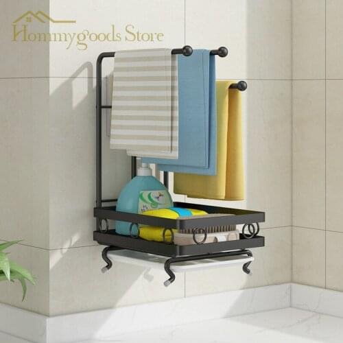 Wall Hanging 2-Layer Stainless Steel Bathroom cloth rack Shower Gel Frame Hole-Free Door Hanging Basket Bathroom Storage Rack