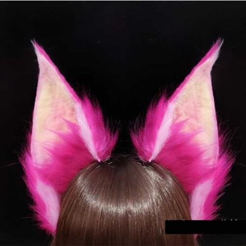 New Hand Made Work LOL The Nine-Tailed Fox Ahri Spirit Blossom Cosplay DIY Wolf Ears Hairhoop Hairbands Headwear For Costume
