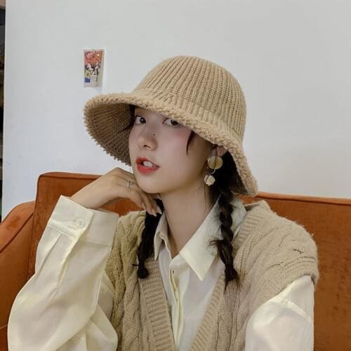 Winter Bucket Hat For Women Outdoor Windproof Kitted Wool Winter Panama Warm Spring Autumn Female Fishing Cap