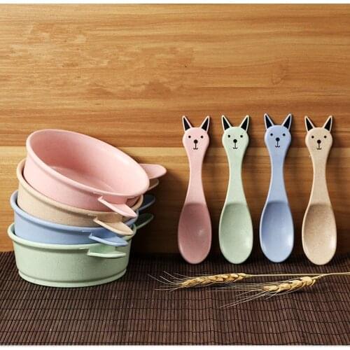 1SET Wheat Straw PP Plastic Tableware Rice Bowl with Spoon Wheat Straw Bowl Food Container Kitchen Accessories OK 0551