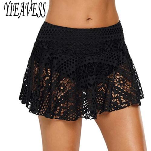 Plus Size Swimwear Lace Dress 5XL Bottom Two Piece Separate Swimming Bikinis Black Swimsuit Pants Woman Beach Sports Short Pants