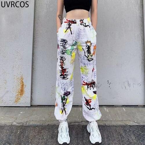 UVRCOS Tie-dye Graffiti Harem Pants Summer Womens Clothing 2021 High Waist New Arrival Streetwear Hipster Y2K Pants Sweatpants