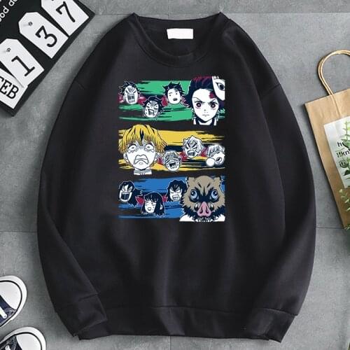 Japan Cartoons Anime Demon Slayer Men Hoodie Fashion Crewneck Hoodies Comfortable Loose Sweatshirt Hip Hop Warm Clothing Mens
