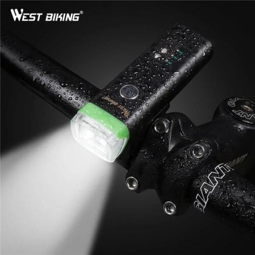 WEST BIKING Smart Bike Headlight Waterproof Bicycle Front Light USB Rechargeable Warning Flashlight For Bike LED Cycling Light