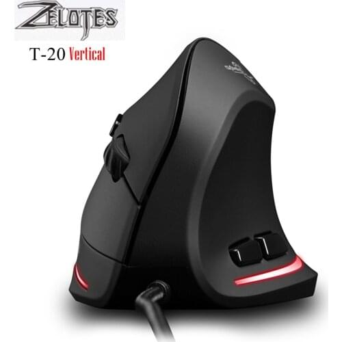 ZELOTES T20 Vertical Gaming Mouse 3200 DPI 6 Buttons Rechargeable Games Mice 4 Gears USB Wired RGB Optical Mice for PC Laptop