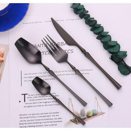 Forks Knives Spoons Sets Black Cutlery Set Stainless Steel Dinnerware for Restaurant and Kitchen Dinner Fork Spoon Tableware Set