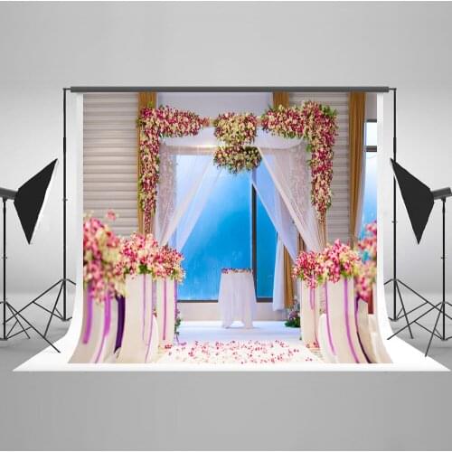 VinylBDS Indoor Wedding Theme Photography Backdrops Beautiful Flowers Lace Curtains photo Background Photography Backdrop