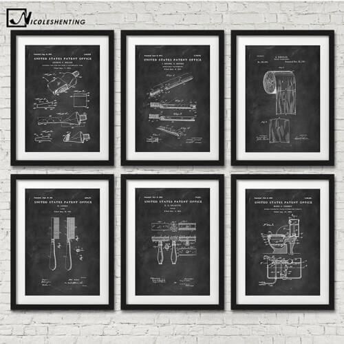 Water Closet Toothpaste Toilet Paper Patent Funny Poster Vintage Canvas Print Wall Art Picture Painting Modern Bathroom Decor
