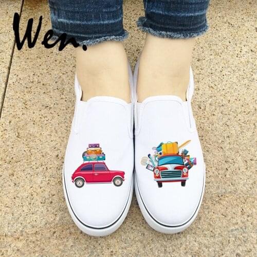 Wen Original Design Sedan Car Self Driving with Baggage Happy Travel Slip On Shoes White Black Women And Men Canvas Sneakers