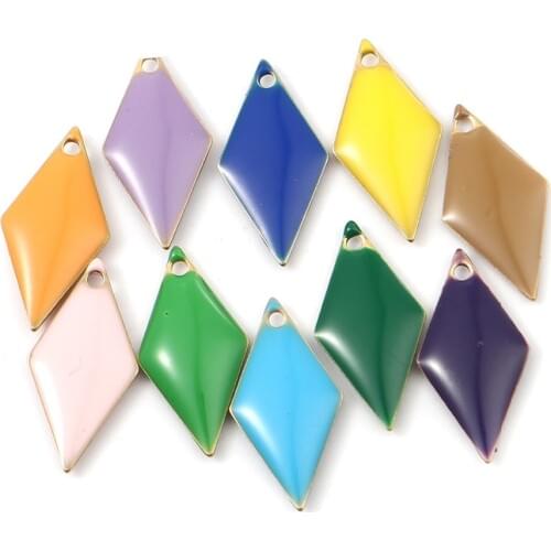 DoreenBeads Fashion Copper Enamelled Sequins Pendant Rhombus Brass Colorful Jewelry DIY Findings Charms 17mm x 8mm, 10 PCs