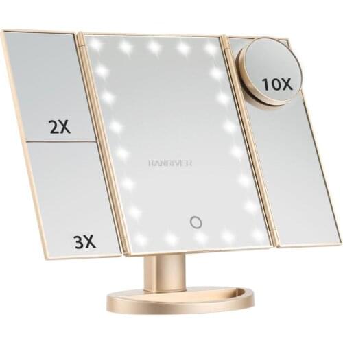 22 Light Makeup Mirror Table Desktop Makeup LED Touch Screen 1X/2X/3X/10X Magnifying Mirrors Van High Definition Cosmetic Mirror